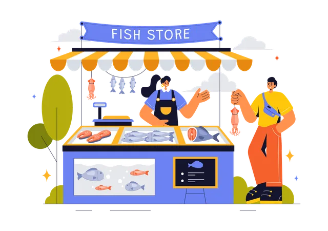 Seafood stall  Illustration