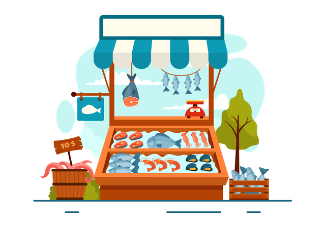 Seafood Stall  Illustration