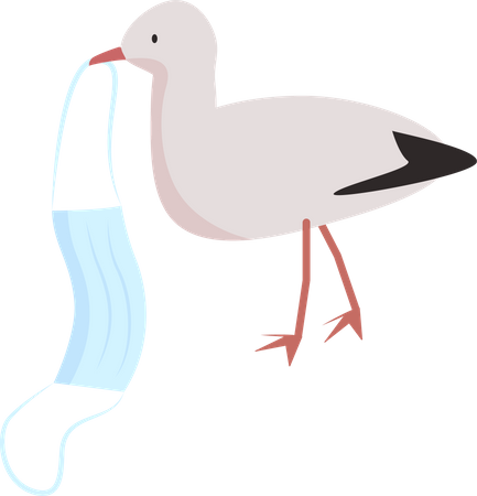 Seagull carries coronavirus face mask Illustration