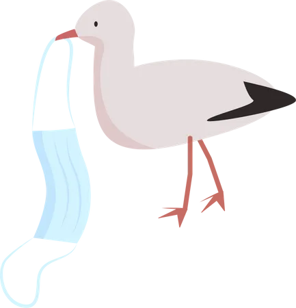 Seagull Carries Coronavirus Face Mask Semi Flat Color Vector Character Full Body Animal On White Hurting Wildlife Isolated Modern Cartoon Style Illustration For Graphic Design And Animation Illustration
