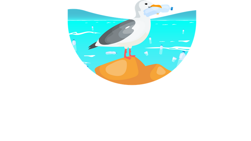 Seagull holding in beak disposable container  Illustration