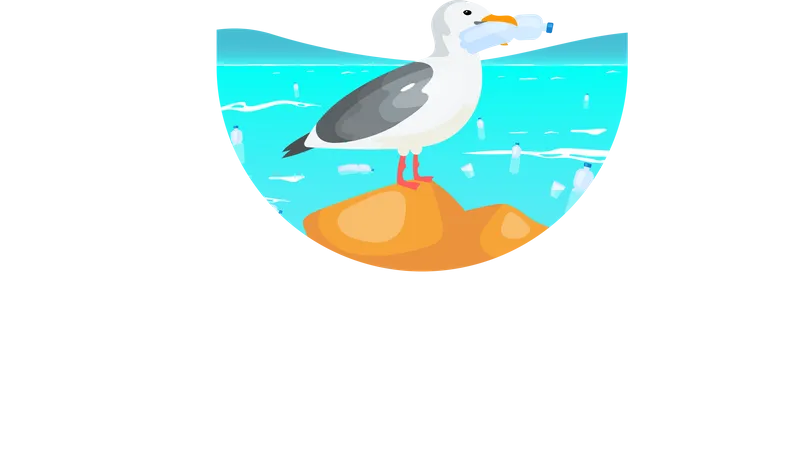 Seagull holding in beak disposable container  Illustration