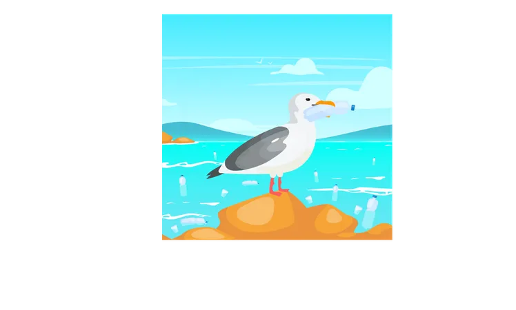 Seagull with plastic bottle  Illustration