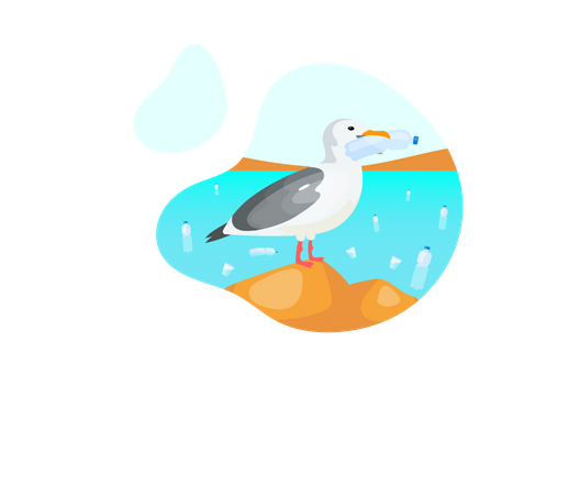 Seagull with plastic bottle Illustration