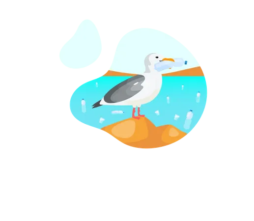 Seagull with plastic bottle  Illustration