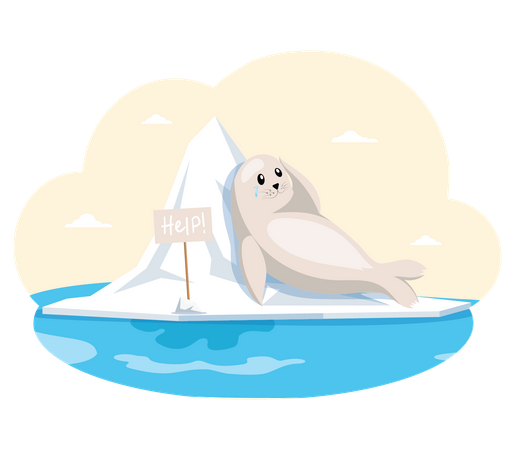 Seal asking for help due to ice melting Illustration