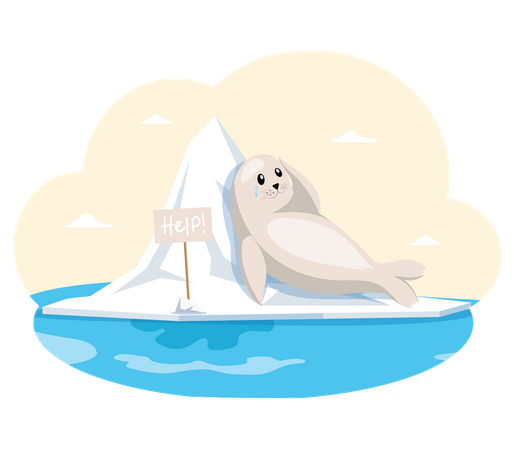 Seal asking for help due to ice melting  Illustration