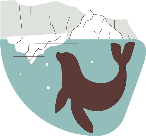 Seal in pain due to ice melting  イラスト