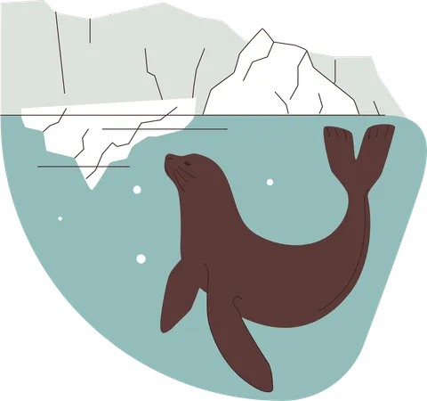 Seal in pain due to ice melting  Illustration