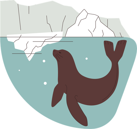 Seal in pain due to ice melting  Illustration