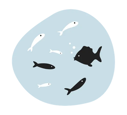 Sealife Underwater Concept Hero Image Herd Of Fishes In Water Sea Creatures 2 D Cartoon Outline Seascape On White Background Isolated Black And White Illustration Vector Art For Web Design Ui Illustration
