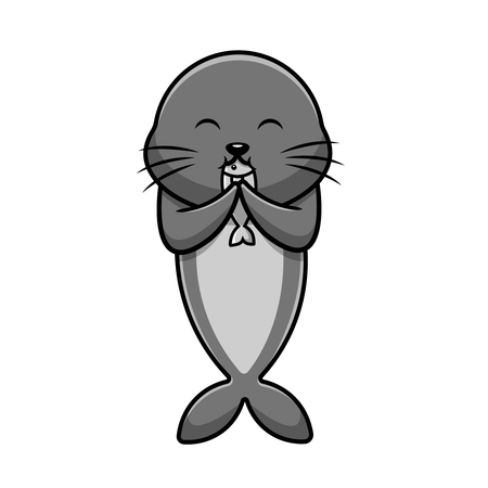 Seals Eating Fish  Illustration