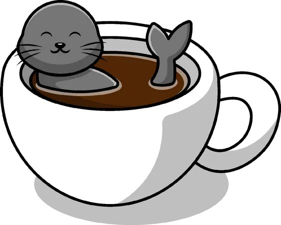 Seals On Coffee Cup  イラスト