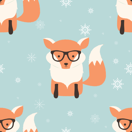 Seamless Merry Christmas patterns with cute hipster fox Illustration