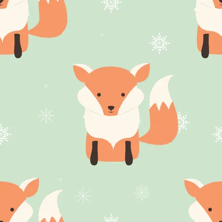 Seamless Merry Christmas patterns with cute hipster fox  Illustration