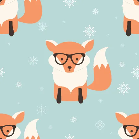 Seamless Merry Christmas patterns with cute hipster fox  Illustration