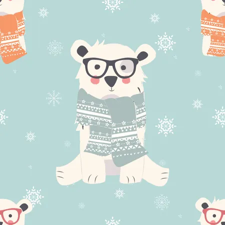 Seamless Merry Christmas patterns with cute polar bear animals Illustration