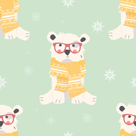 Seamless Merry Christmas patterns with cute polar bear animals Illustration