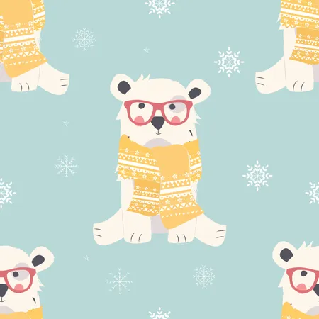 Seamless Merry Christmas patterns with cute polar bear animals  Illustration