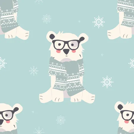 Seamless Merry Christmas patterns with cute polar bear animals  Illustration