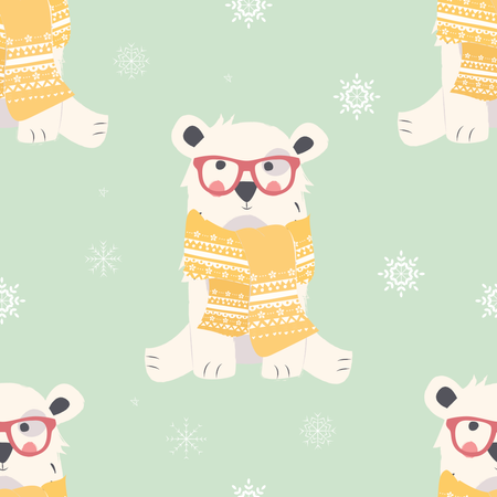 Seamless Merry Christmas patterns with cute polar bear animals  Illustration