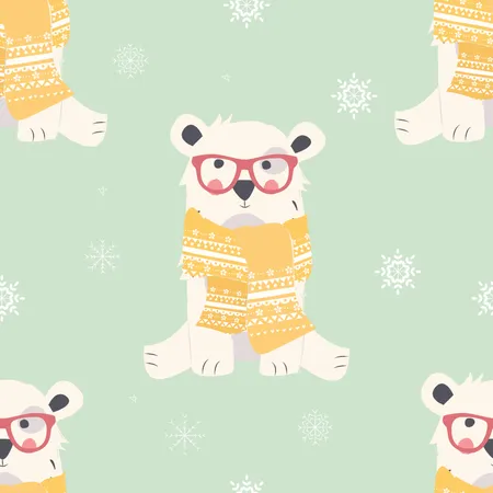 Seamless Merry Christmas patterns with cute polar bear animals  Illustration