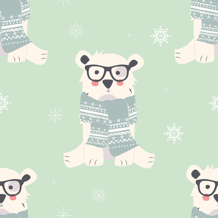 Seamless Merry Christmas patterns with cute polar bear animals  Illustration