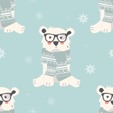 Seamless Merry Christmas patterns with cute polar bear animals  Illustration