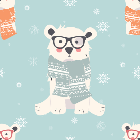 Seamless Merry Christmas patterns with cute polar bear animals  Illustration