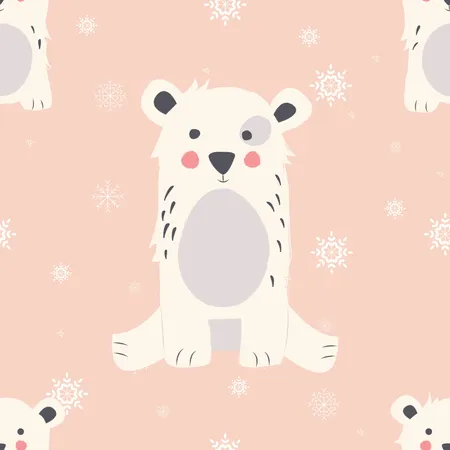 Seamless Merry Christmas patterns with cute polar bear animals  Illustration