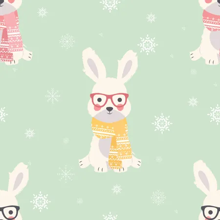 Seamless Merry Christmas patterns with cute polar rabbit animals  Illustration