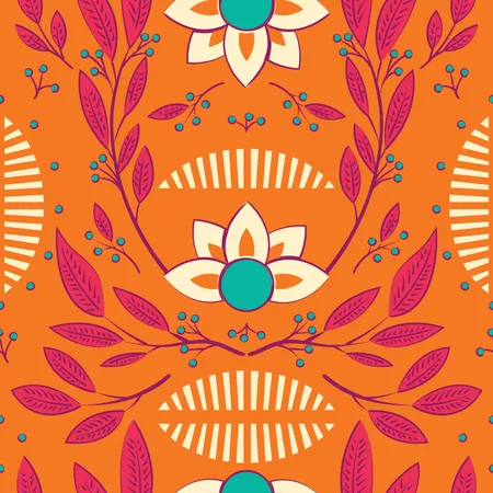Seamless pattern design with hand drawn flowers and floral elements  Illustration