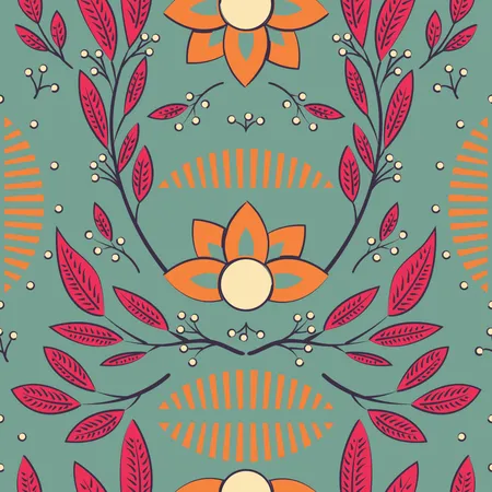 Seamless pattern design with hand drawn flowers and floral elements  Illustration