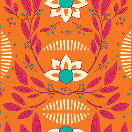 Seamless pattern design with hand drawn flowers and floral elements  Illustration