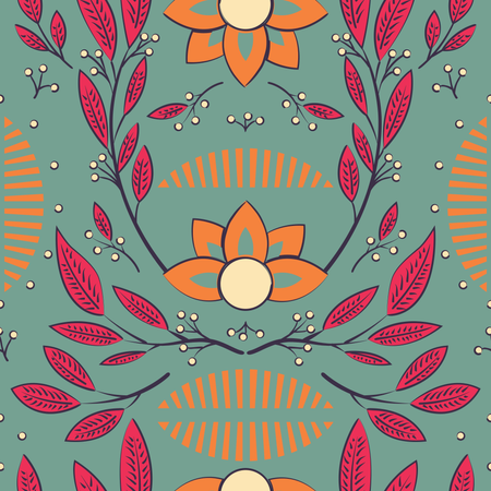 Seamless pattern design with hand drawn flowers and floral elements  Illustration