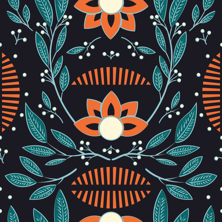 Seamless pattern design with hand drawn flowers and floral elements  Illustration