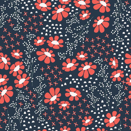 Seamless pattern design with hand drawn flowers and floral elements, vector illustration Illustration