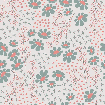 Seamless pattern design with hand drawn flowers and floral elements, vector illustration  Illustration