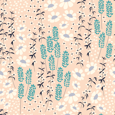 Seamless pattern design with hand drawn flowers and floral elements, vector illustration  Illustration