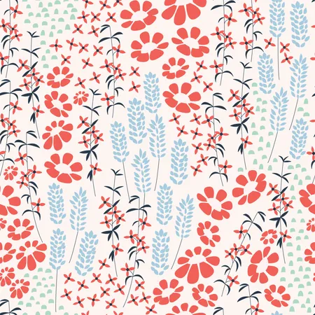 Seamless pattern design with hand drawn flowers and floral elements, vector illustration  Illustration