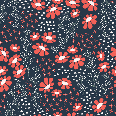 Seamless pattern design with hand drawn flowers and floral elements, vector illustration  Illustration