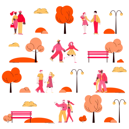 Seamless Pattern For Valentines Day With Dating Couples Illustration