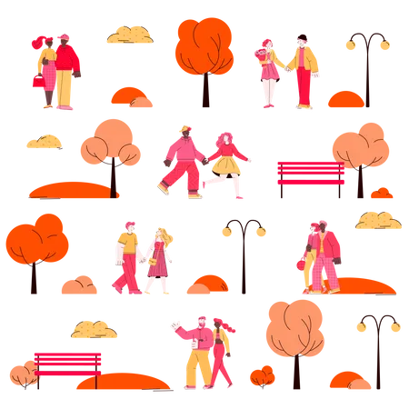 Seamless Pattern For Valentines Day With Dating Couples  Illustration