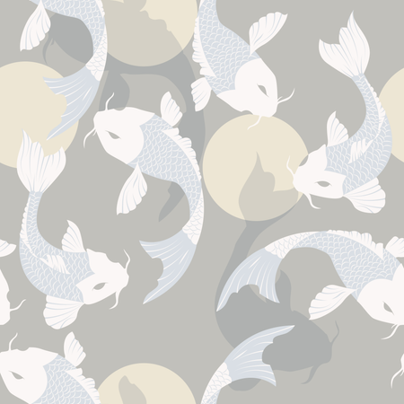 Seamless pattern with carp koi fish and sun, traditional japanese art Illustration
