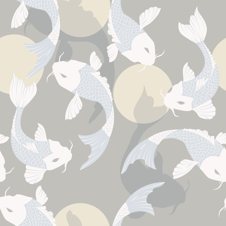 Seamless pattern with carp koi fish and sun, traditional japanese art  Illustration