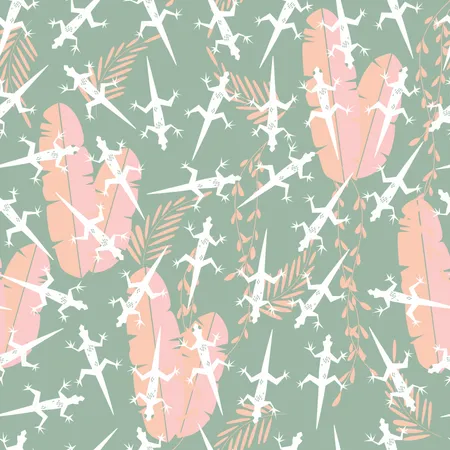 Seamless pattern with cute green rain forest animal gecko lizard Illustration