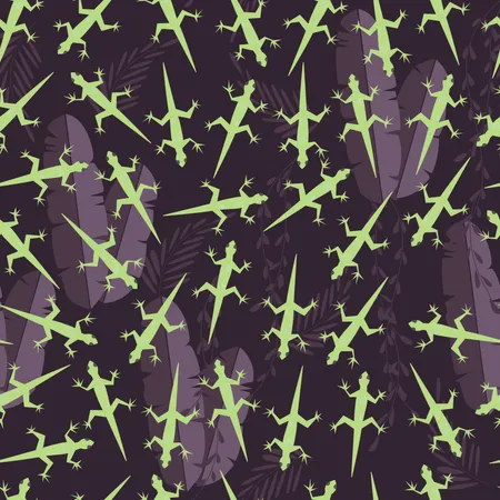 Seamless pattern with cute green rain forest animal gecko lizard Illustration
