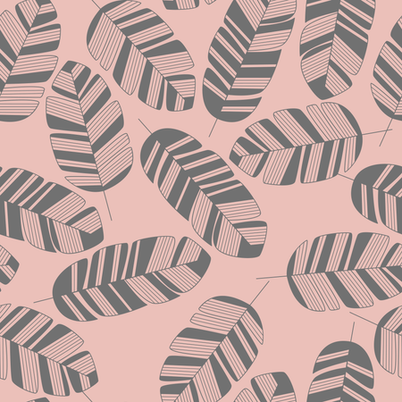 Seamless pattern with gray leaves on pink background Illustration