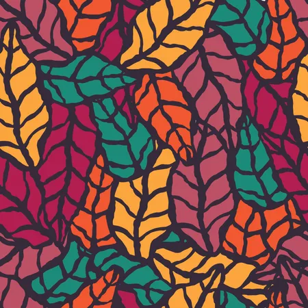Seamless pattern with hand drawn natural leaves Illustration