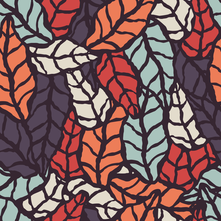Seamless pattern with hand drawn natural leaves  Illustration